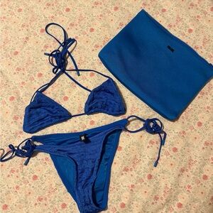 Blue Bikini Set with Matching Pouch
